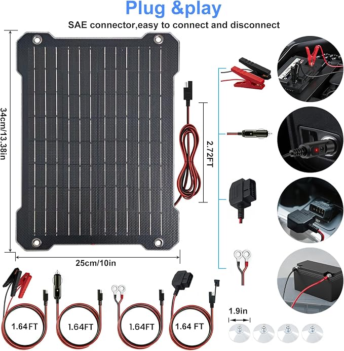Upgraded MPPT OBDII 12W Solar car Battery Charger 12V Solar trickle Charger - Image 6