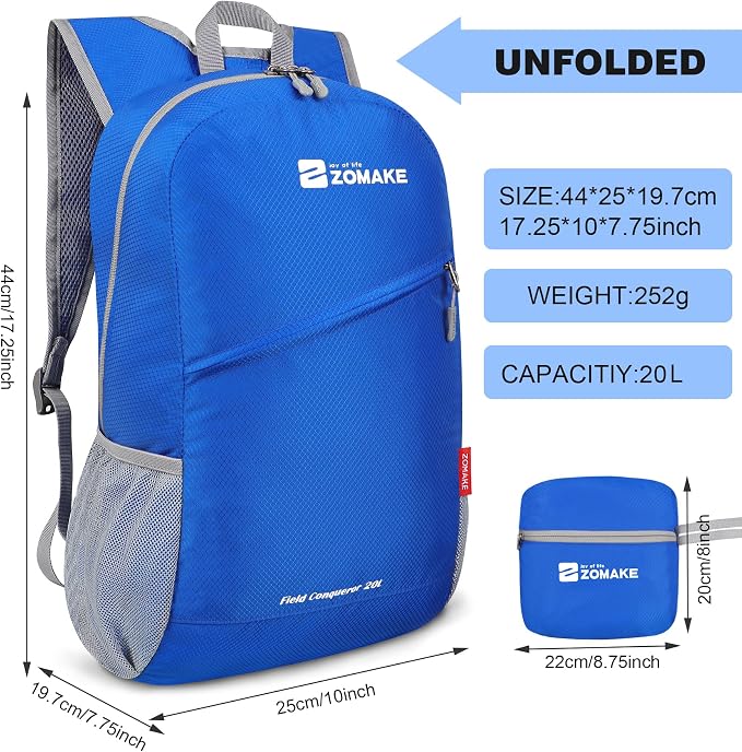 ZOMAKE Lightweight Packable Backpack, Foldable Backpacks Small Daypack - Image 2