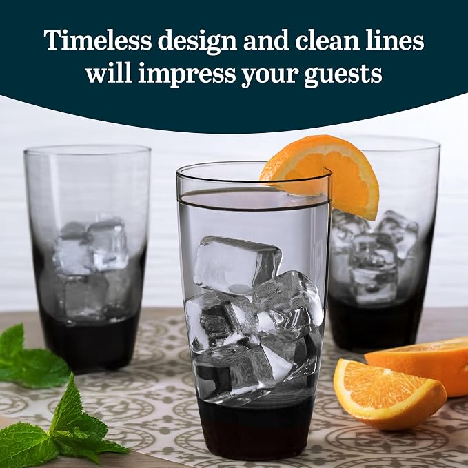 Libbey Classic Smoke Tumbler Glasses, Timeless Drinkware Set of 12, 18 Oz - Image 2