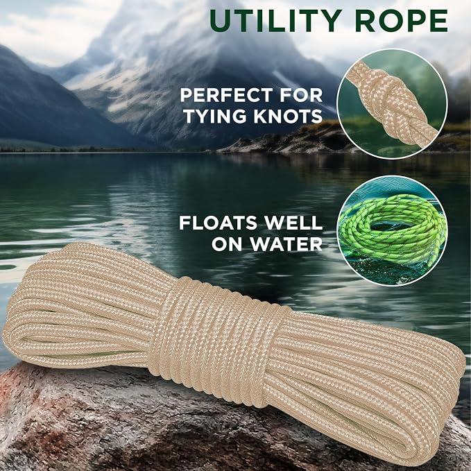 TECEUM Rope – 90 Feet x 3/8 Inch – Beige – Strong All-Purpose Utility Rope – - Image 3