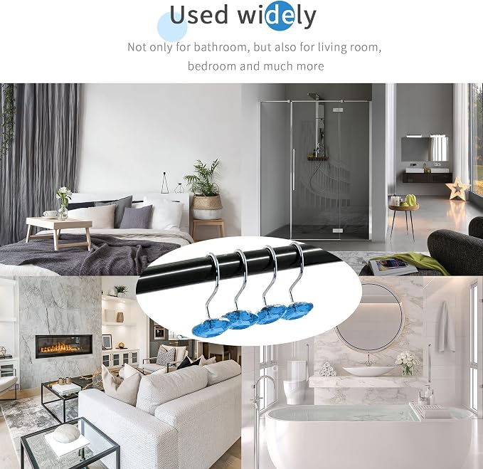 MitoVilla Blue Shower Curtain Hooks Rings, Metal Shower Hooks - Image 6