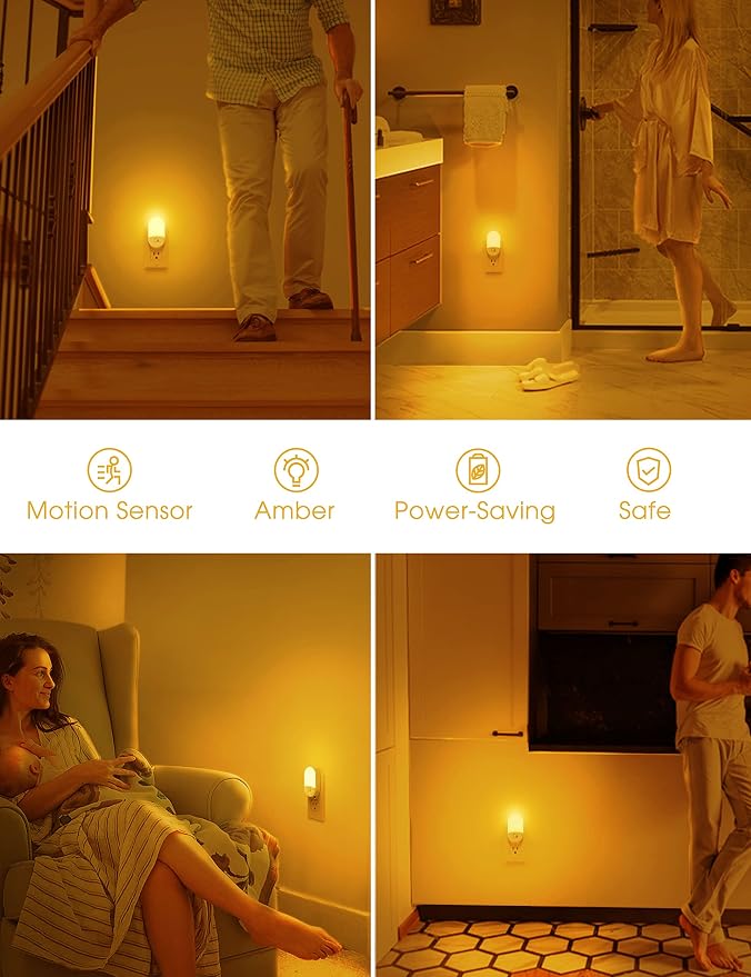 L LOHAS LED Amber Night Light, 4 Pack, Night Lights Plug into Wall Motion Sensor - Image 7