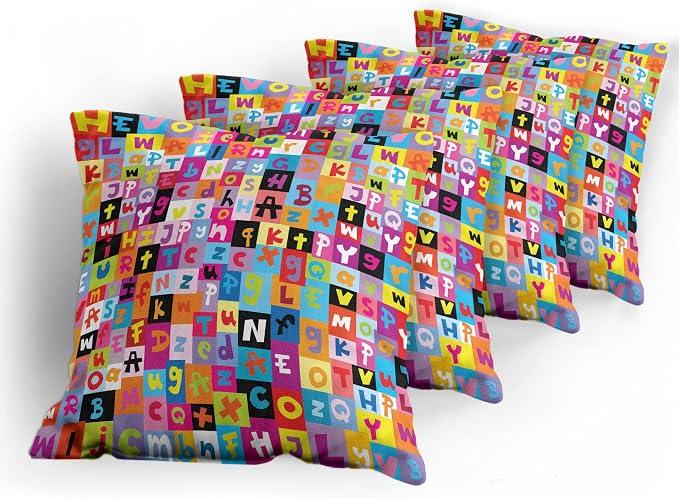 Ambesonne Abstract Throw Pillow Cushion Case Pack of 4, Colored Alphabet - Image 5