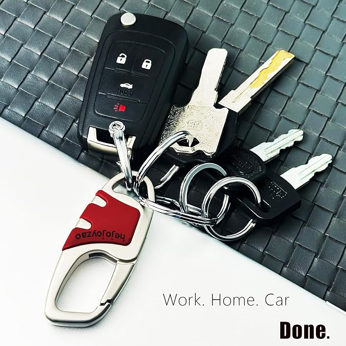 Keychain with Carabiner Clip, 4 Heavy Duty Key Rings and D Ring - Image 4