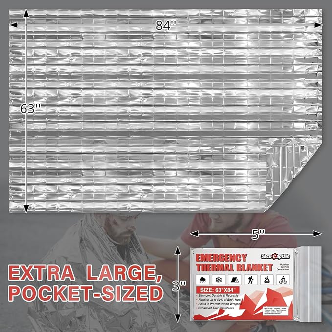 SecuCaptain Survival Emergency Thermal Blankets: Extra Large 84” x63” Space - Image 2