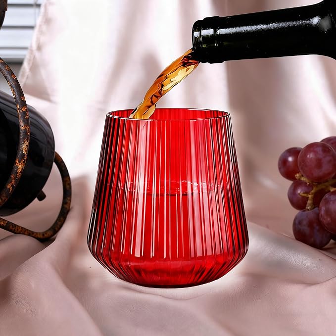 Lueumxc 40 Pack Plastic Ribbed Wine Glasses, 14Oz Origami Disposable Wine - Image 4