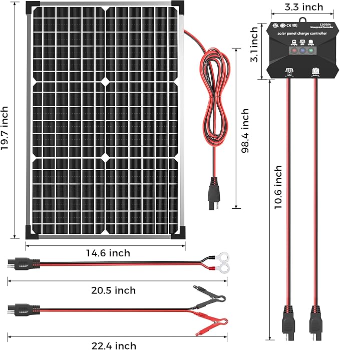Voltset 30W Solar Panel Kit, 12v Solar Battery Trickle Charger Maintainer + 10A - Image 6