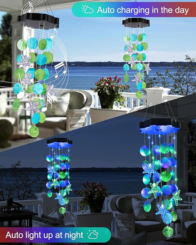 Toodour Solar Wind Chimes for Outside, Shells Light Gifts for Mom Grandma Women - Image 6