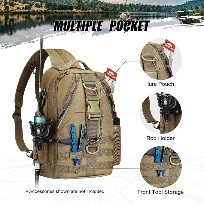 Piscifun Fishing Backpack with Rod Holder, Lightweight Sling Bag Storge Gear - Image 5