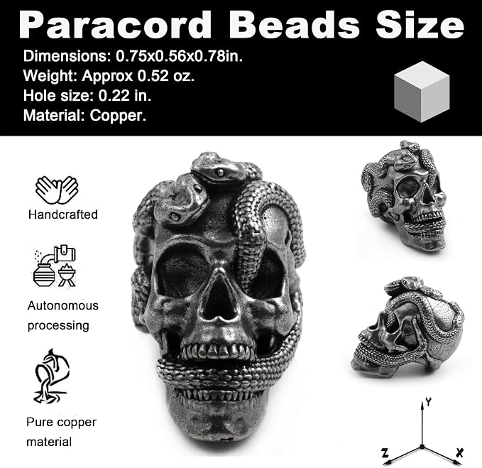 Skull Paracord Bead, 0.75x0.56x0.78 inches, - Image 2