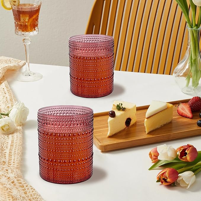 18PCS Plastic Hobnail Drinking Glasses - 14 Oz Burgundy Vintage Glasses Mixed - Image 8