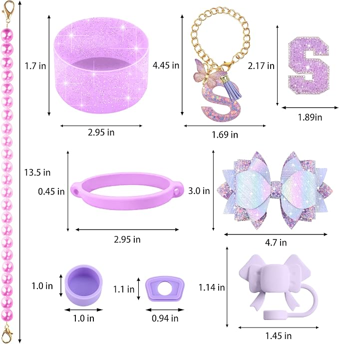 9PCS Purple for Stanley Cup Accessories Set Bling Initials Bow Charms for - Image 3