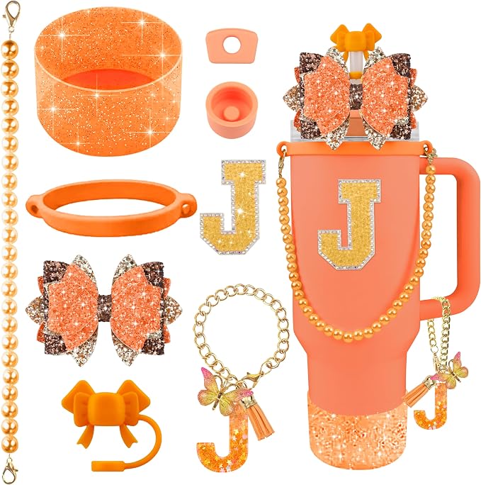 9PCS Orange for Stanley Cup Accessories Set Bling Initials Bow Charms for by Unknown