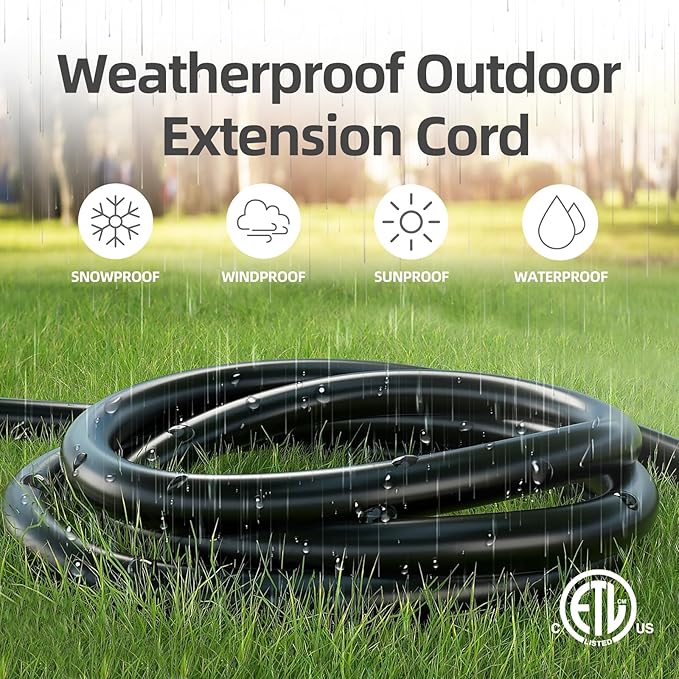 TiFFCOFiO Indoor Outdoor Extension Cord Waterproof, 60 Feet 3 Prong Power Cord - Image 2