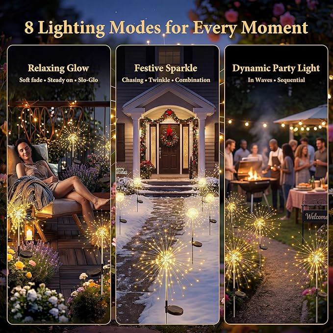 Solar Firework Lights, 10 Pack 120 LEDs 8 Lighting Modes Twinkle Solar Garden - Image 5