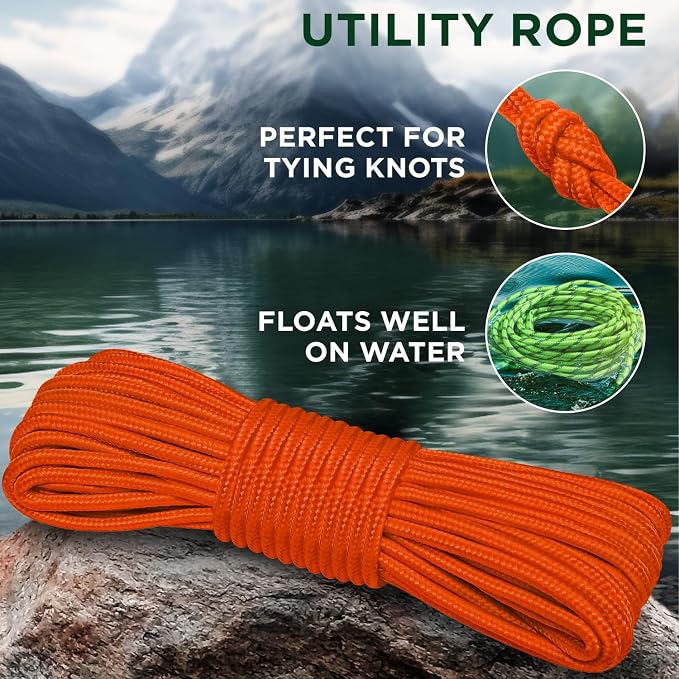 TECEUM Rope – 90 Feet x 1/4 Inch – Orange – Strong All-Purpose Utility Rope – - Image 3