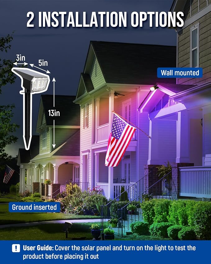 AUDERWIN Solar Spot Lights Outdoor, 9 Lighting Modes RGB, Solar Lights Outdoor - Image 8