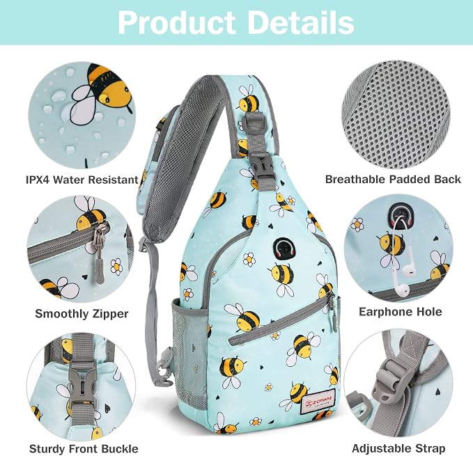 ZOMAKE Sling Bag, Small Crossbody Sling Backpack, Water Resistant Shoulder - Image 6