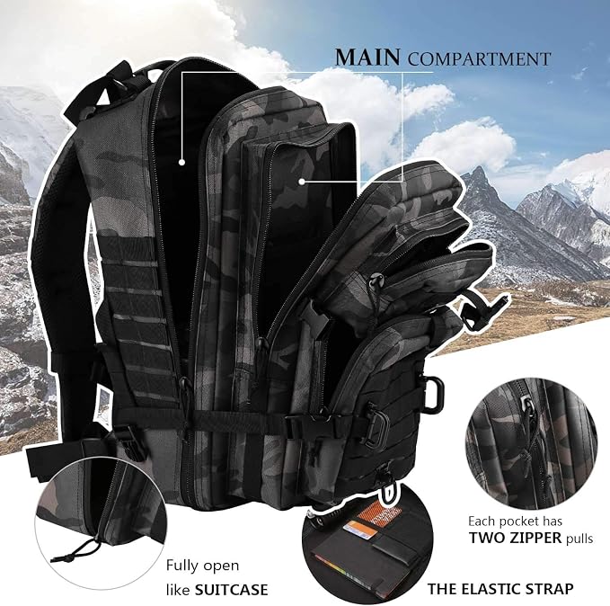 Hannibal Tactical MOLLE Assault Pack, Tactical Backpack Military Army Camping - Image 3