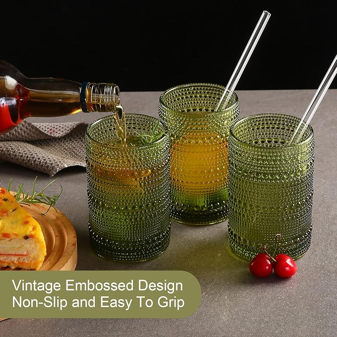 ZMOWIPDL Vintage Glassware Drinking Glasses Set of 6, 15 oz Hobnail Glass Cups - Image 7