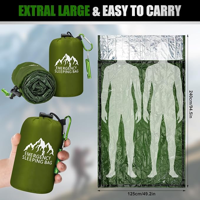 Oudain 2 Pcs XL Emergency Sleeping Bag 94.5" x 49.2" Waterproof Survival - Image 2