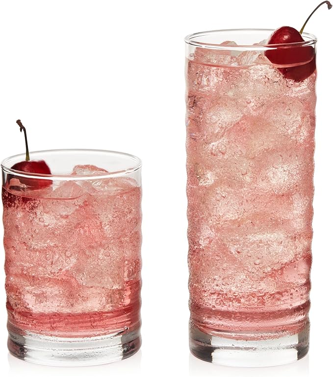 Libbey Pueblo Tumbler and Rocks Glass Set, Wavy and Groovy Drinking Glasses Set by Libbey