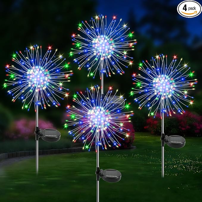 Solar Garden Lights Outdoor, 4 Pack 120 LED Twinkling Firework Lights Decorative by Unknown