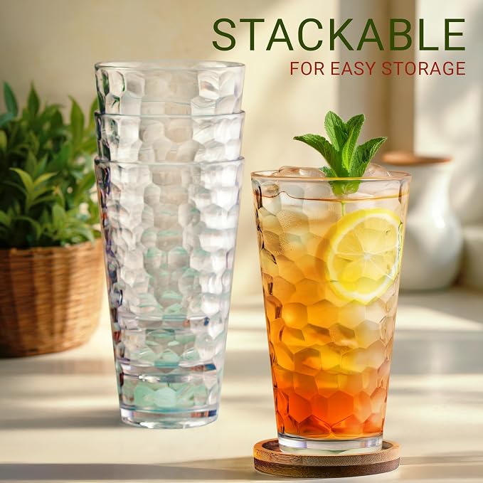Bravario Hammered Plastic Drinking High Tumbler, Dishwasher-Safe Premium - Image 4