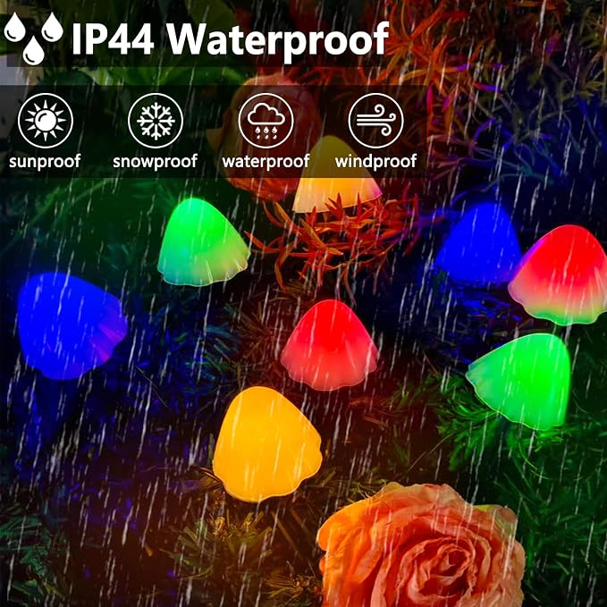 OZS 2PK 32LED 55FT Mushroom Solar Garden Lights Outdoor, Solar String Lights - Image 4