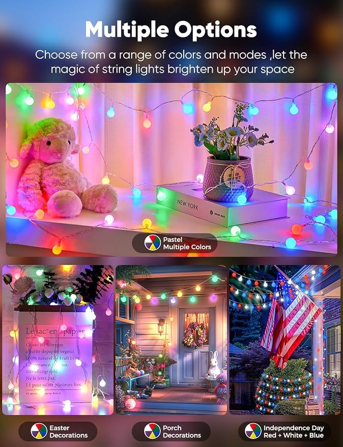 Minetom Color Changing Globe String Lights, 33 Feet 100 Led Fairy Lights Plug in - Image 8