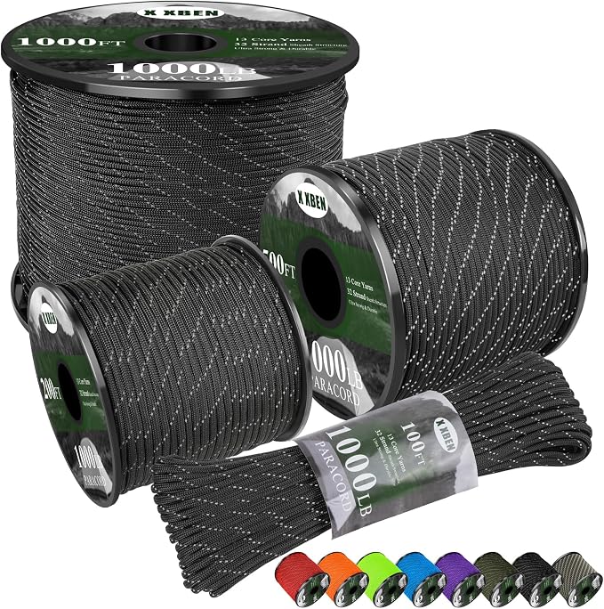 X XBEN Paracord Reflective 1000lb, 50/100/200/500/1000ft 4mm, 13 Strand by XXBEN