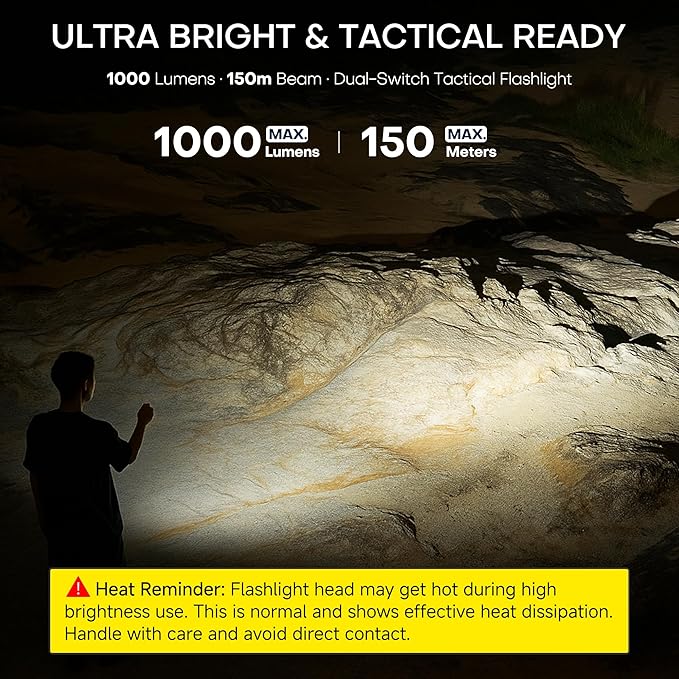 EDC Tactical Flashlight, Flat Flashlights Rechargeable, Dual-Switches LED Small - Image 5