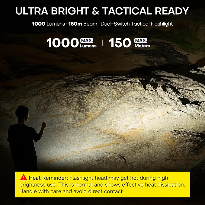 EDC Tactical Flashlight, Flat Flashlights Rechargeable, Dual-Switches LED Small - Image 7