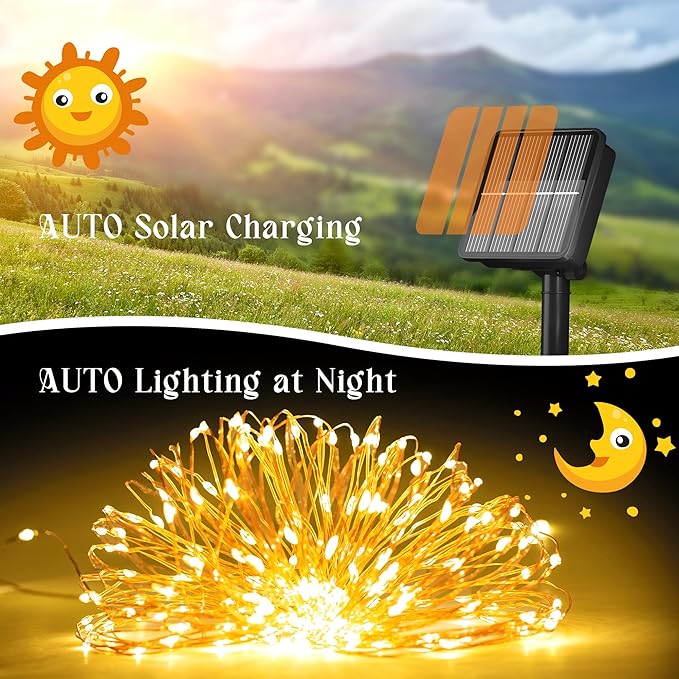 2-Pack Solar String Lights for Outside, 400 LED 144Ft Solar Fairy Lights for - Image 2