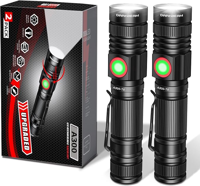 DARKBEAM LED Flashlights Rechargeable USB 2000 High Lumens, Small and Bright by DARKBEAM