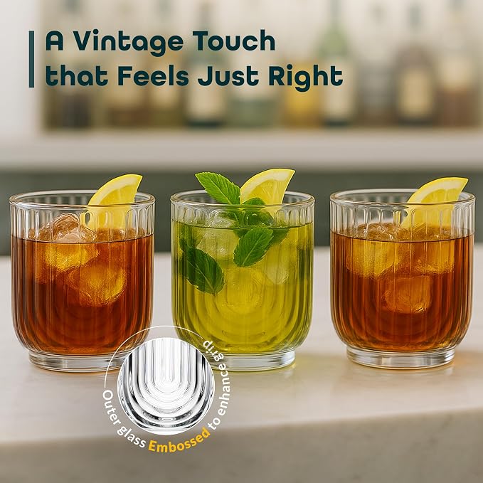 Glaver's Vintage Glassware Art Deco Glasse Ribbed Drinking Glasses U-Shape Arch - Image 4