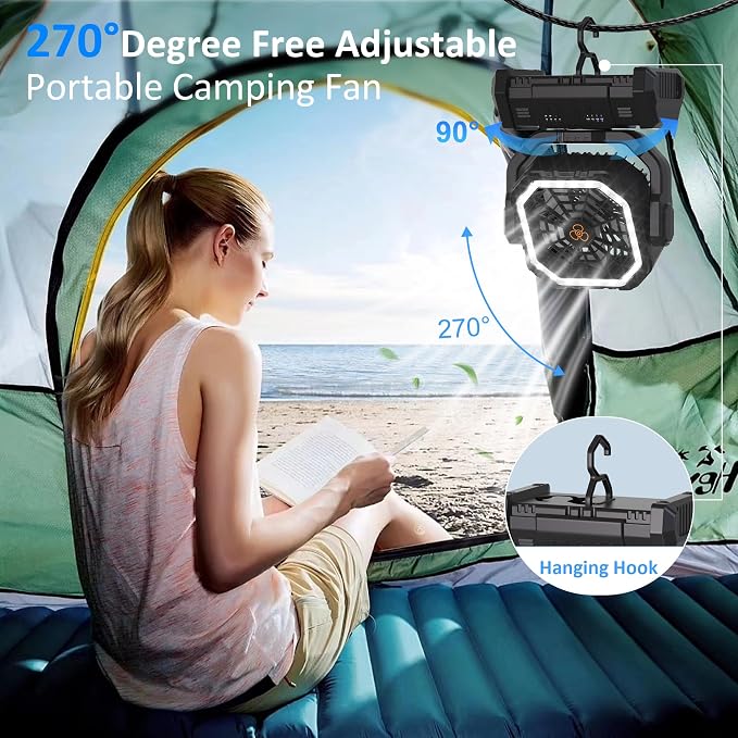 Portable Fan Rechargeable, 20000mAh Cordless Battery Powered Camping Fan - Image 5