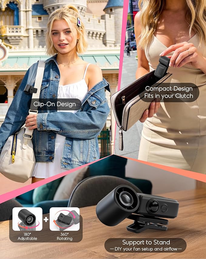 Portable Clip-On Mini Fan, Hands-Free, Turbo Personal Handheld Fans - Image 5