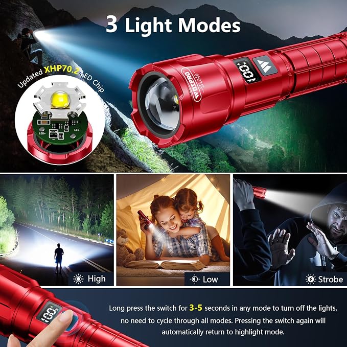 WdtPro LED Rechargeable Flashlight 2 Pack, Super Bright Zoomable 6000 Lumens - Image 3