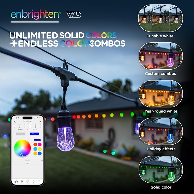 Enbrighten Vibe Vintagе Outdoor String Lights 2, 12 RGBWIC Shatterрroof Acrylic - Image 2