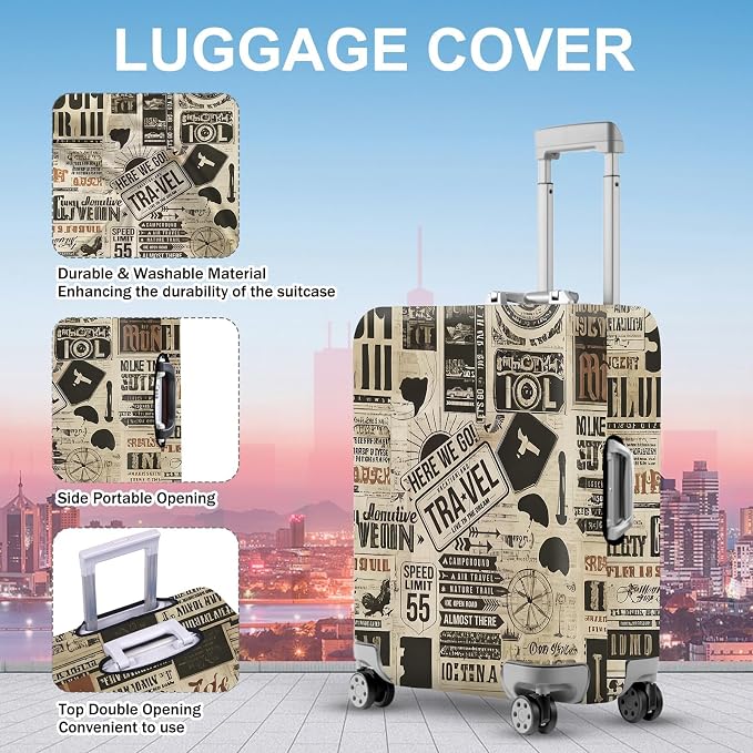 ANNA QUEEN Vintage Travel Collage Luggage Cover, Retro Suitcase Protector - Image 2
