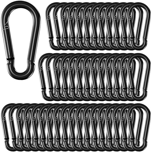 50 Pack Black Carabiner Clips, 2.36 Inch Heavy Duty Spring Snap Hooks by SEUNGCH