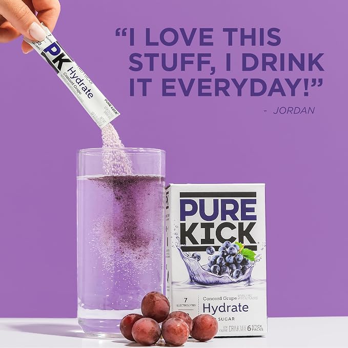 PURE KICK Hydration Singles to Go Drink Mix, Concord Grape, Includes 12 Boxes - Image 6