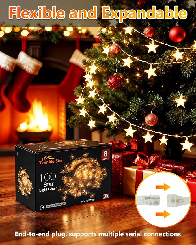 Twinkle Star 100 LED Star String Lights, 33FT Plug in Fairy String Lights - Image 3