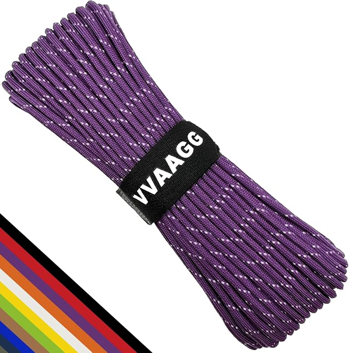 VVAAGG Reflective Paracord Rope 100FT, 7 Strand Nylon para Cord Lanyard Utility by ParacordSpecialist