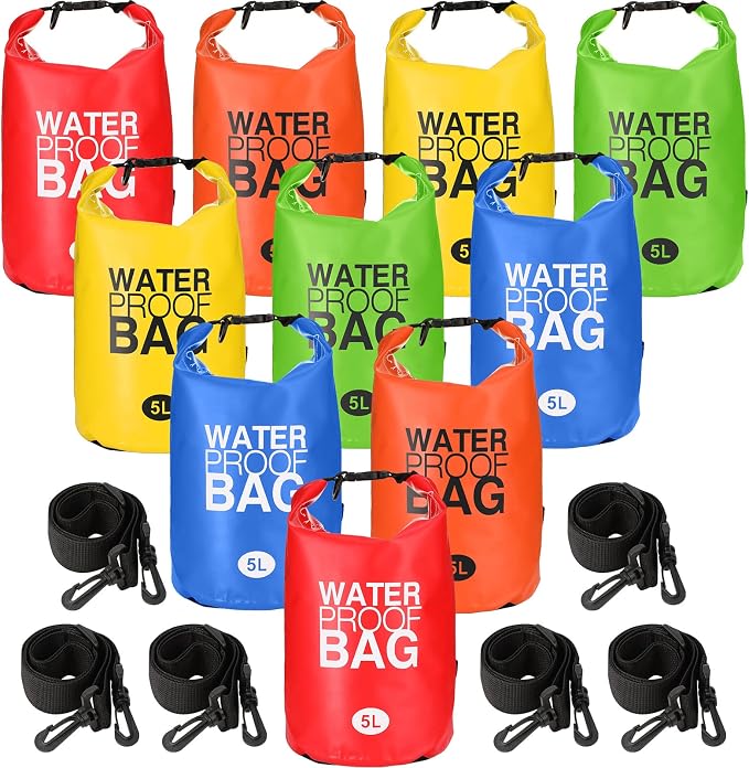 Jexine 10 Pack Dry Bag Waterproof, 5L Ultralight Dry Sacks Roll Top Storage Bag by Jexine