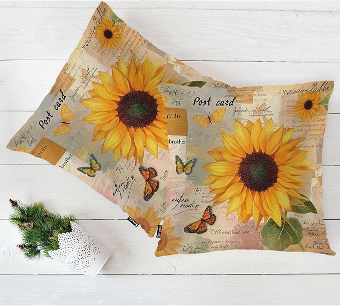 Swono Sunflower Set of 2 Decorative Throw Pillow Covers Cushion Case, Vintage - Image 5