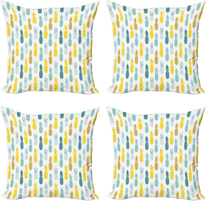 Ambesonne Pineapple Decorative Throw Pillow Case Pack of 4, Tropical Pattern of by Ambesonne