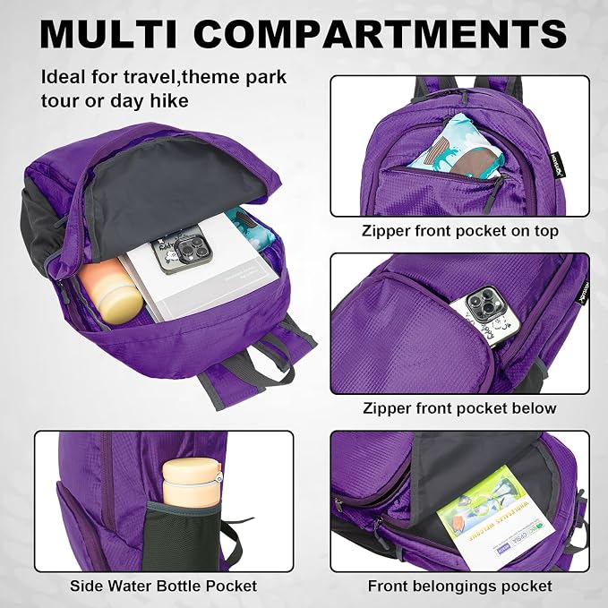 HOLYLUCK 20L Lightweight Packable Hiking Daypack Foldable Backpack - Image 3