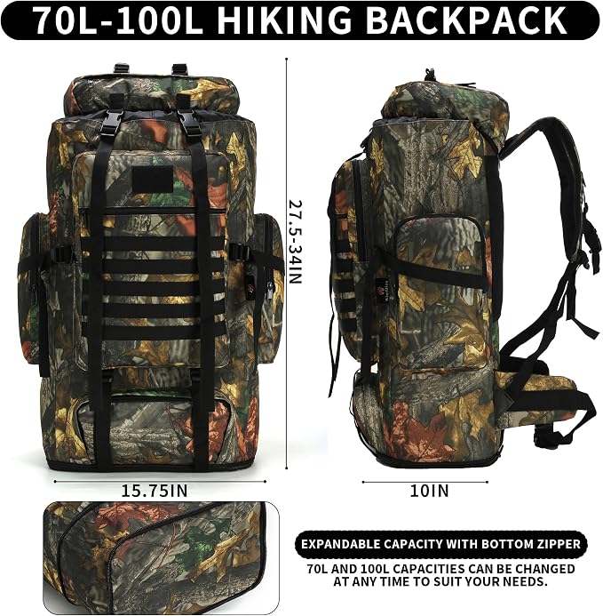 Hiking Backpack for Men 70L/100L Camping Backpack Military Rucksack Molle 3 - Image 2